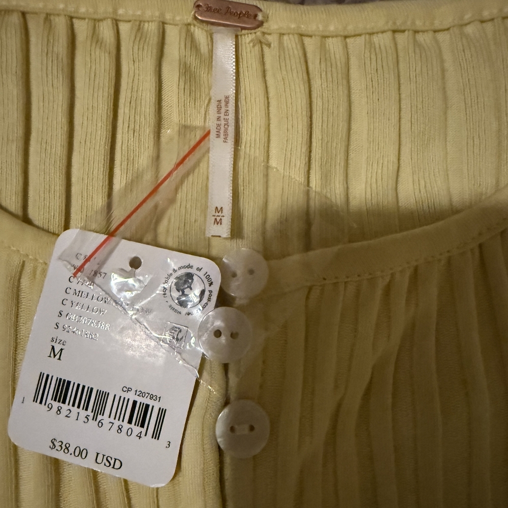 Free People Pale Yellow Ribbed Button-Front Tank - Picture 4 of 8